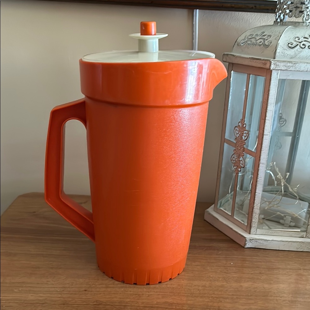 Vintage Orange Pitcher with Lid